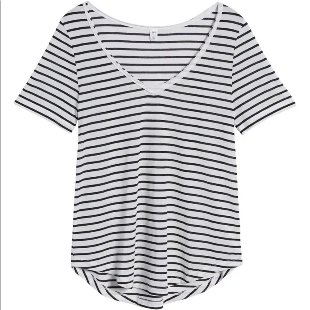 BP Raw Edge V-Neck Tee Black/White Stripe Size Extra Small NWOT - Picture 5 of 6
